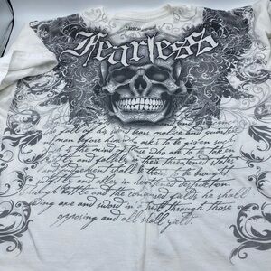 Y2K Carbon Graphic T-Shirt with Skull Graphic XL Extra Large Fearless